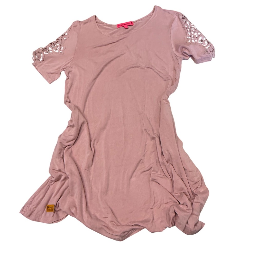 Simply Southern Tunic Dress‎ Lace Sleeve Casual Comfy Pink Medium